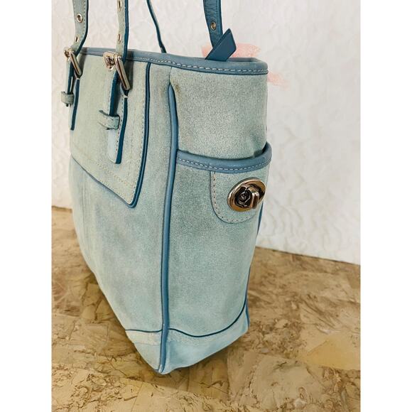 rare vtg COach gallery light blue suede LEather SHoulder BAg tote F10410 - Picture 5 of 9